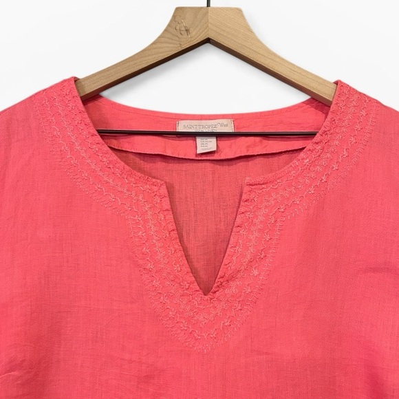 St. Tropez West 100% Linen Short Sleeve Top Pink Embroidered Size Medium - Picture 11 of 11